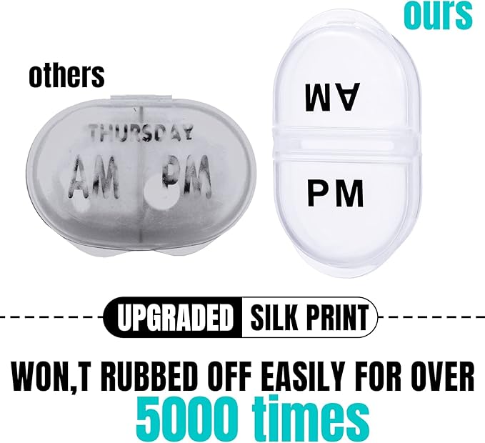 6 Pack Pill Organizer Pocket Small Case Holder Am Pm Pill Case Portable Two Compartment Round Travel 2 Times a Day for Vitamin Medication Supplement(Clear)