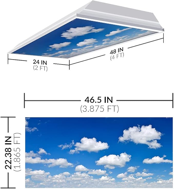 OCTO LIGHTS Fluorescent Light Covers Cloud Sky Panel for Ceiling Lights, Light Covers for Ceiling Lights Classroom 2x4 (22.38"x46.5") Backlit Film Insert for Fluorescent Light Fixtures (Pack of 1)