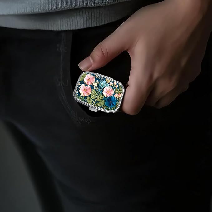 Pill Box-2 Compartment Small Pill Case Portable for Pocket & Purse Single Pill Carrier Pill Container to Hold Vitamins Medication Fish Oil and Supplements BPA-Free