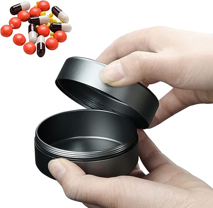 Travel Pill Container Aluminum, Compact Pill Box Pill Holder Sealed, Discreet Birth Control Pill Case, Daily Medicine Holder for Vitamins, Fish Oils, Supplements, Bpa Free