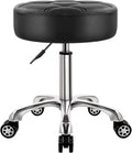 Heavy Duty Rolling Stool with Wheels Hydraulic Lift 360 Swivel Adjustable Rolling Chair Thick Leather Ergonomic Seat Stool Chair for Kitchen Drafting Lab Office Salon Massage Black