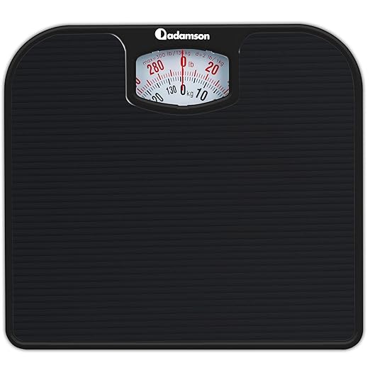 Adamson A21 Analog Scales for Body Weight - Up to 300 LB - New - Anti-Skid Rubber Surface - Large Numbers - Analog Bathroom Scale - Affordable - Durable with 20-Year Assurance - Full Black