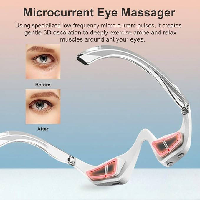 Under Eye Red Light Therapy Glasses with Microcurrent, 4 Treatment Modes for Reducing Dark Circles, Puffiness, Wrinkles & Fine Lines, Rechargeable Eye Massager for Fatigue Relief