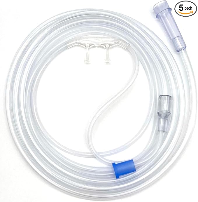 ResOne 14Ft Soft Adult Oxygen Nasal Cannula 5-Pack - Curved Prongs, Crush-Resistant Tubing - Nasal Tubes, Oxygen Concentrator Supplies - Soft Curved Nose Piece, Standard Size, Standard Flow 6 LPM