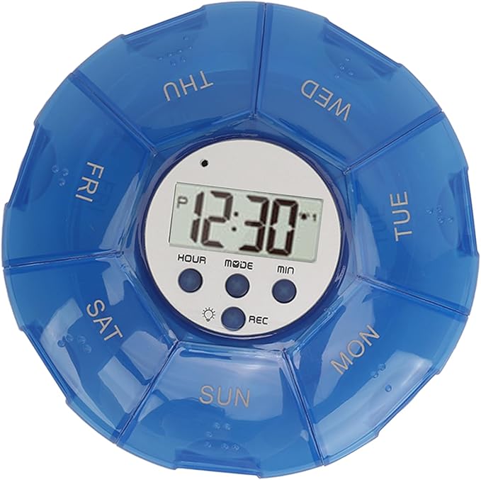 Smart Box, Reminder Medication Organizer with Recording Playback Function, Easily Organizes, for The Elderly, Blind Person (Blue)