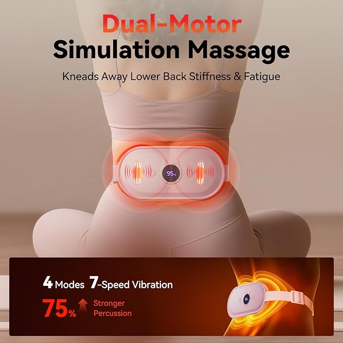 Portable Heating Pad for Period Cramps Relief Vibrating Menstrual Heating Belt for Women, 5000mAh with 7 Heat Levels and 7 Modes for Menstrual, Pain Relief for Back & Stomach - Pink