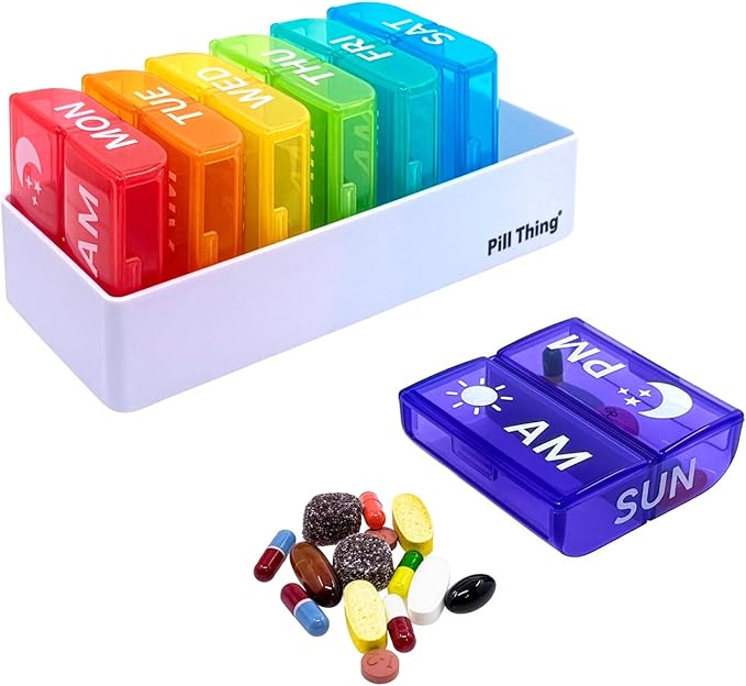 Large Weekly Pill Organizer AM PM, 2 Times a Day Pill Box with Extra-Large Compartments, 7 Day Color-Coded Cases, Secure Snap-in Tray, BPA Free (2X a Day - 1 Pack)
