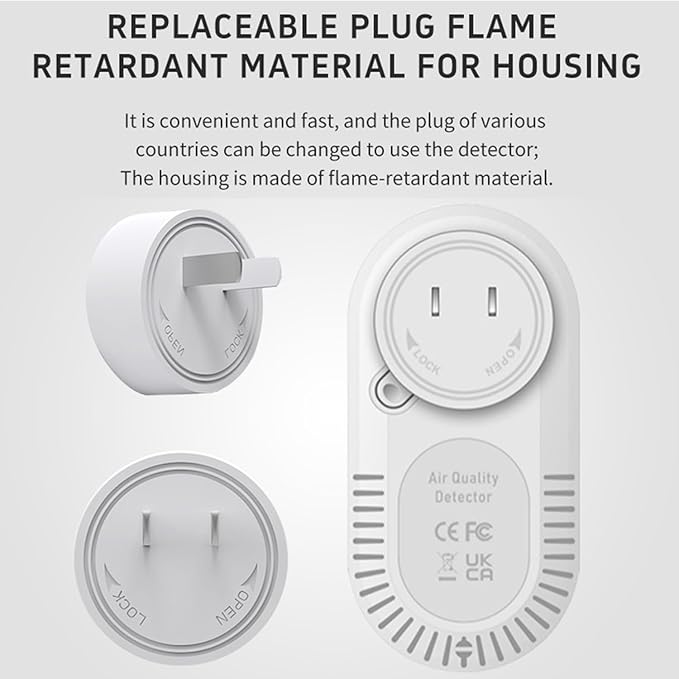 Protmex 4-in-1 Plug-in Carbon Monoxide Detector & Natural Gas Leak Detector, Portable CO Alarm Gas Leak Monitor with Temperature & Humidity Sensor, Large Display Indoor Air Quality Monitor