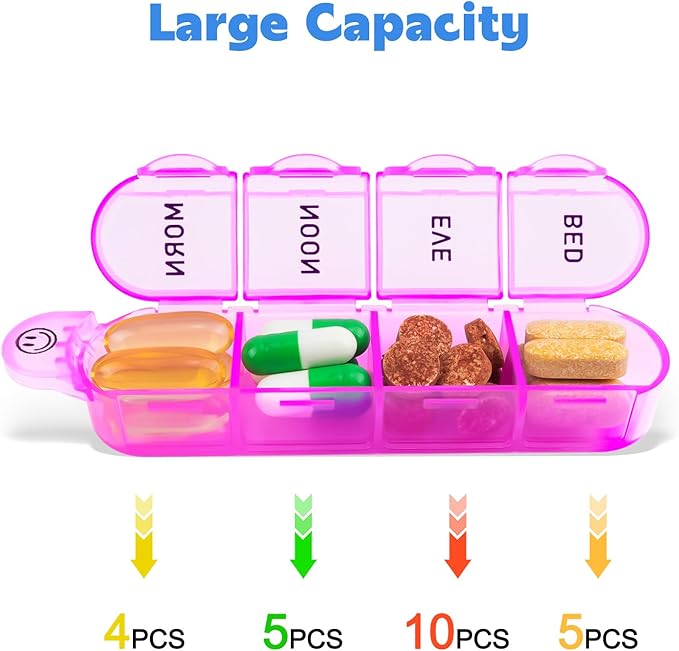 Cruxer Monthly Pill Box Organiser 4 Times a Day, Daily Travel Pill Boxes, Medicine Storage Box, Pill Dispenser 1 Month 32 Compartments, Tablet Organiser to Hold Vitamins, Fish Oil, Supplements