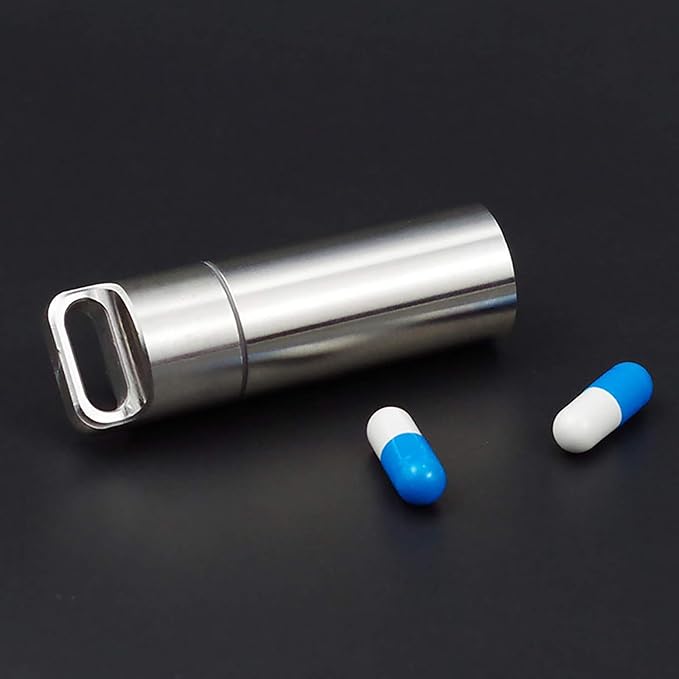 Waterproof Stainless Steel Pill Case, Waterproof Pill Box, Pocket Pill Container, Keychain Pill Fob, Travel Pill Holder for Men Women-Medium