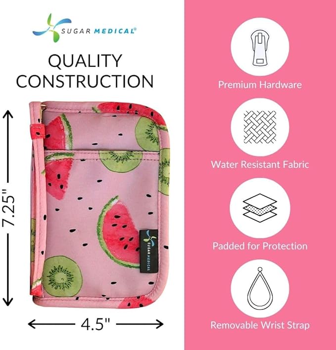 Sugar Medical Diabetes Supply Case | Medical Supplies Travel Bag | Glucose Meter Organizer | Diabetic Care Products | Glucometer Kit (Watermelon)