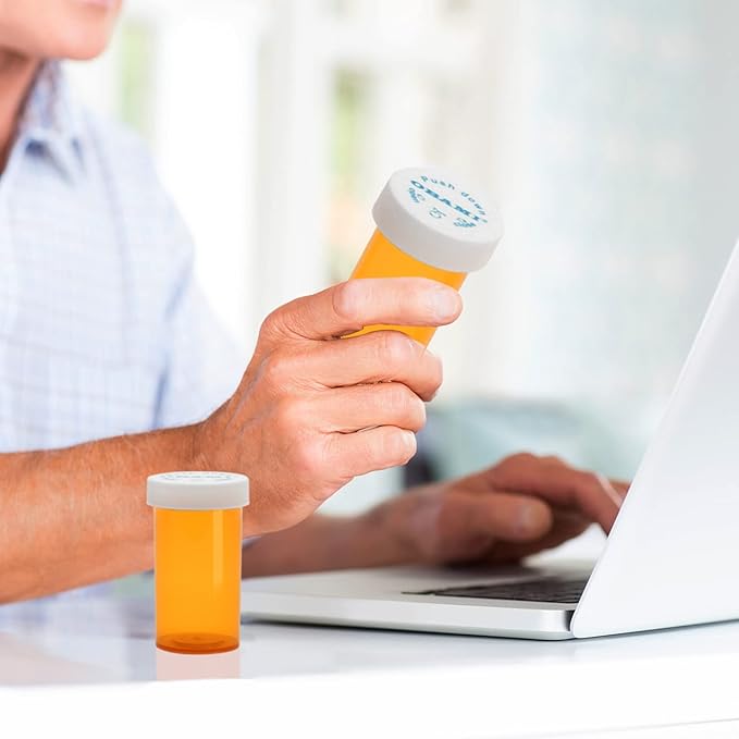 Plastic Medicine Pill Bottles with Child Resistant Caps - Push Down and Turn - Prescription Vial, Medicine Container, Pill Cases Dispenser Organizers (12pcs, 13 Dram)