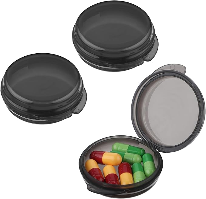 3PCS Small Pill Box, Travel Round Pill Case, Portable Medicine Pill Container Holder, Daily Mini Pill Organizer for Purse Pocket to Hold Vitamin Medication Fish Oil Supplement