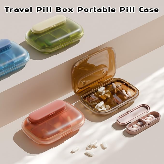 MURRI&MURRDI Travel Pill Organizer, 6 Compartments Small Pill Container, Daily Pill Box to Hold Vitamins, Portable Pill Case for Pocket Purse Medicine Organizer Detachable （G Coffee）