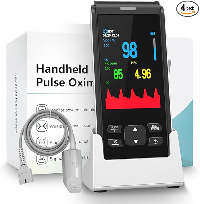 Pulse Oximeter - Handheld Pulse Oximeter Rechargeable Overnight Pulse Ox Continuous oxygen meter finger pulse oximeter Fingertip with Pulse o2 sat monitor finger for oxygen SpO2
