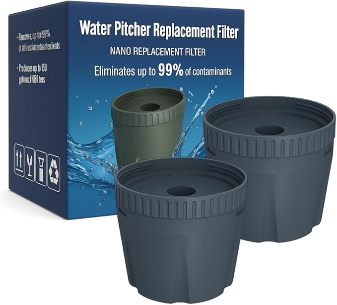 Nispira Water Pitcher Filter Replacement for Epic Nano Pitcher Removes Chlorine, Lead, Odor and More 150 Gallon, 2 Packs
