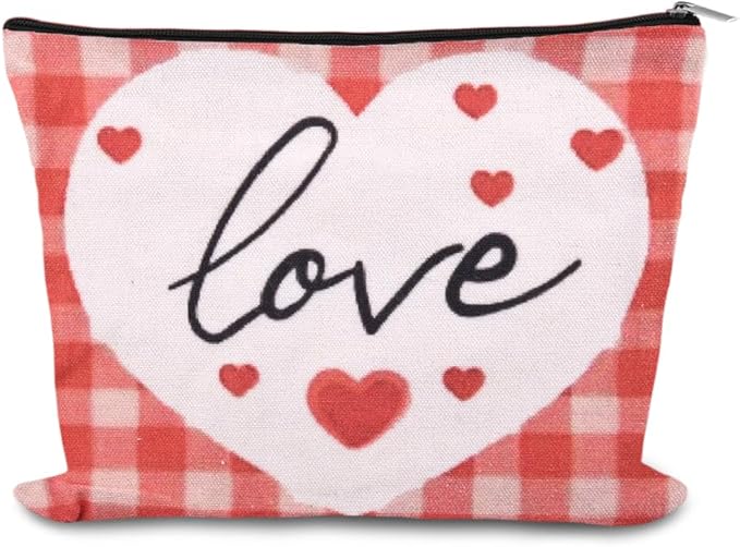 Valentines Day Toiletry Bag Pouch Love Heart Makeup Cosmetic Bag Engagement Anniversary Wedding Gifts Bags for Women Wife Girlfriend Fiancee Travel Make Up Bags Organizer Gf Graduation Bday Gift Idea