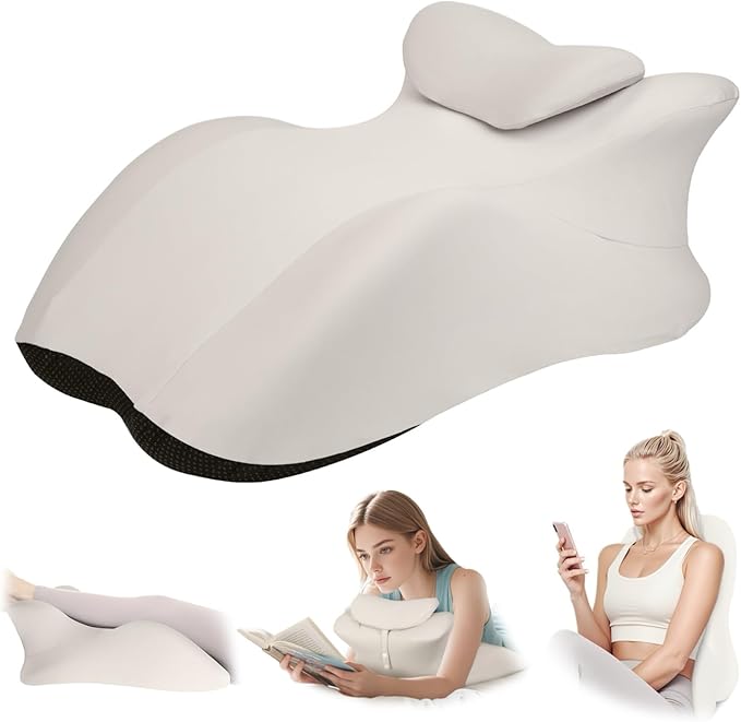 Adult Memory Foam Ergonomic Wedge Prone Pillow, Bed Pillow for Sitting Up, Back, Neck, and Leg Pain Relief, Anti Snoring, Ideal for Massage, Reading, Sleeping, with Removable Washable Cover, Grey