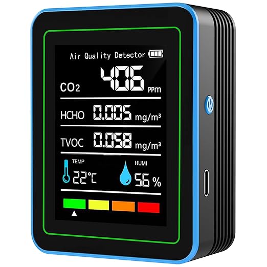 5-in-1 Professional Indoor Air Quality Monitor Indoor Portable CO2 Monitor | Temperature | Formaldehyde Detector | Humidity TVOC | Air Quality Tester - for Home Cars Plants and Pets So On