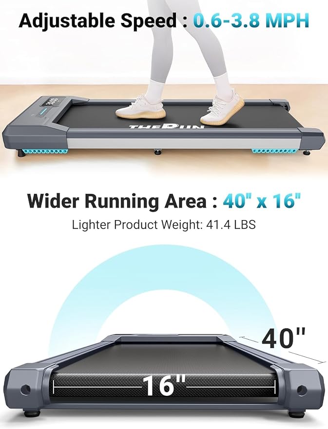 THERUN Walking Pad Under Desk, Portable Mini Treadmill for Home/Office, 2.5HP Jogging Machine with 300 lbs Weight Capacity, Remote Control, LED Display