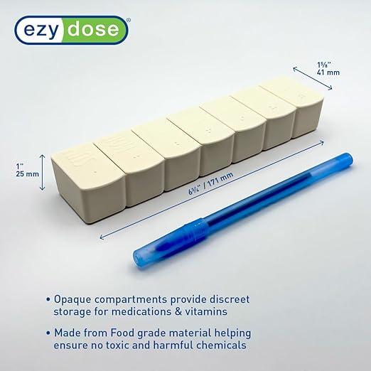 EZY DOSE Weekly (7-Day) Daily Pill Case, Embossed Matte Pill Case, Daily Medicine & Vitamin Organizer Box, Large Easy-Open Compartments, BPA-Free Medication Planner for Home & Travel, Cream