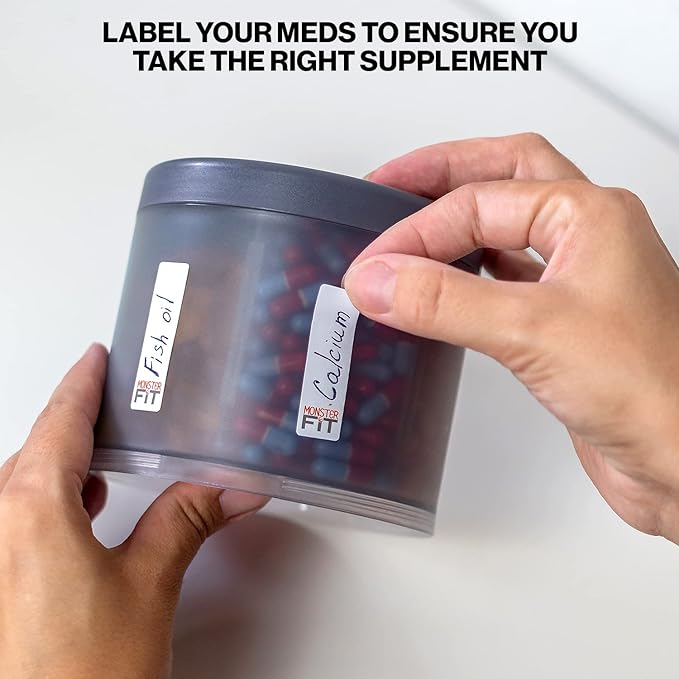 Monster Supplement Pill Dispenser, Medicine, Medication, Portable Detachable Travel Med Holder Container, Vitamin Storage Box, Lifetime Subscription to Medisafe App (Monster Fit 10-2 Pack)