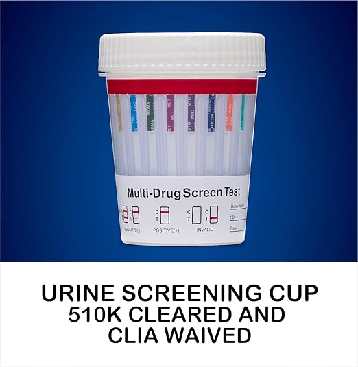 25 Pack - DrugExam 14 Drug Test Cup Kit with Temperature Strip-Testing Marijuana THC50/AMP500/BAR300/BUP10/BZO300/COC150/MDMA500/MET500/MTD300/OPI300/OXY100/PCP25/PPX300/TCA1000