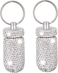 2 Pcs Pill Holder Keychain, Bling Aluminum Medicine Holder Pill Container Mini Size Waterproof and Light Weight Portable Pill Bottle Case (White 2Pcs)