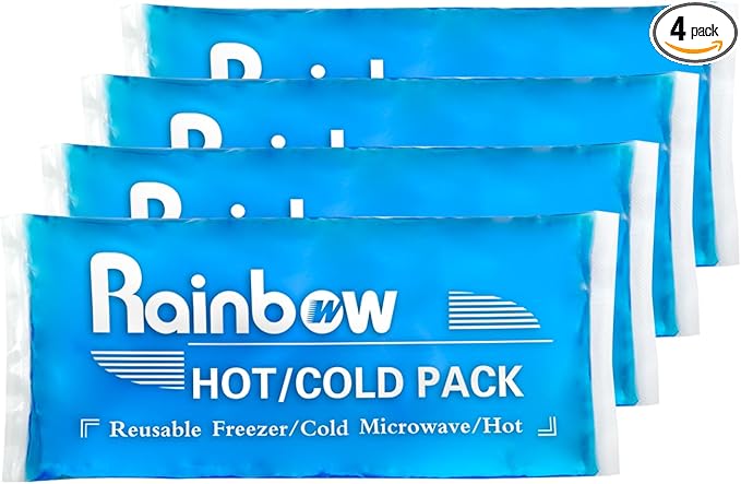 Gel Ice Packs for Injuries - Soft & Reusable Cold/Hot Compress for Headaches, Fever, Migraine Relief - Flexible Therapy on Neck, Ankle, Knee, Shoulder, Elbow,Feet (9.8" x 4.3" - 4 ice Packs)