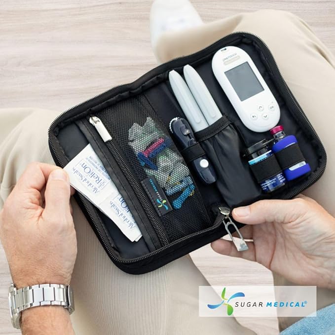 Sugar Medical Diabetes Supply Case | Medical Supplies Travel Bag | Glucose Meter Organizer | Diabetic Care Products | Glucometer Kit (Jet Black)