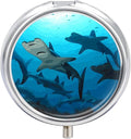 Hammerhead Sharks Pill Box Cute Round Pill Box 3 Compartment Decorative Pocket Purse Portable Mini Travel Medicine Tablet Vitamin Fish Oil Holder Organizer Pill Case