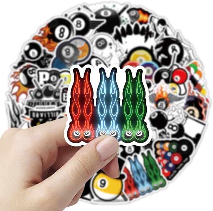 50PCS Billiards Stickers - Premium Vinyl Waterproof Decals, Perfect for Water Bottles, Cue Sticks & All Smooth Surfaces, Ideal Gift for Billiards Enthusiasts (billiard-50)