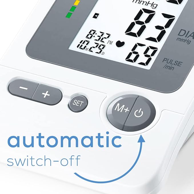 Beurer BM26 Upper Arm Blood Pressure Monitor, Large Cuff, 4 Users, Automatic & Digital, Large Display, Irreg. Heartbeat Detector, Cuff Circ. 8.7”-16.5”, Home Use BP Machine Kit, Highly accurate
