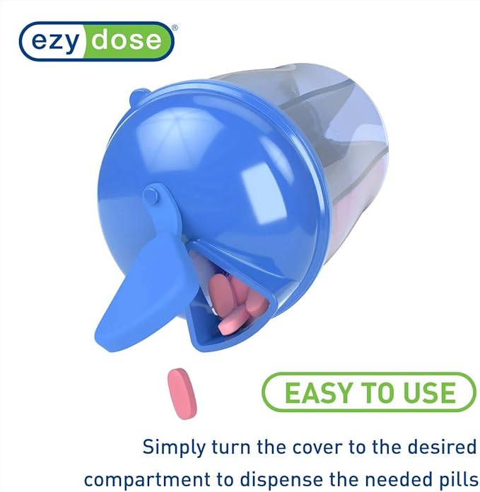 EZY DOSE Vitamin Organizer, 6 Large Compartments, 30-Day Vitamin and Medicine Storage, Keep Vitamins & Meds in Check, Easy to Use, Durable and Travel Friendly, Blue, BPA Free
