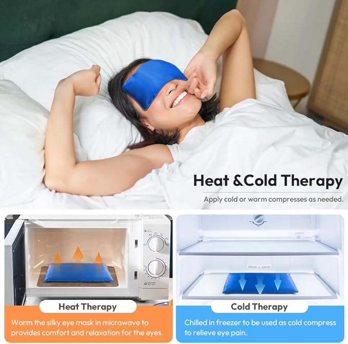 Eye Pillow for Yoga, Relaxation, Sleeping, Microwavable Weighted Eye Mask Heated for Meditation, Dry Eyes, Moist Heat Hot & Cold Eye Compress with Flaxseeds Therapy (Blue)