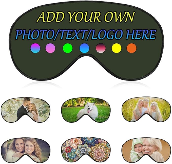 Personalized Eye Mask, Custom Eyeshade Blindfold Add Your Design Image Text Customized Eye Cover with Adjustable Strap for Sleeping Travel Work Naps Blocks Light, Army Green