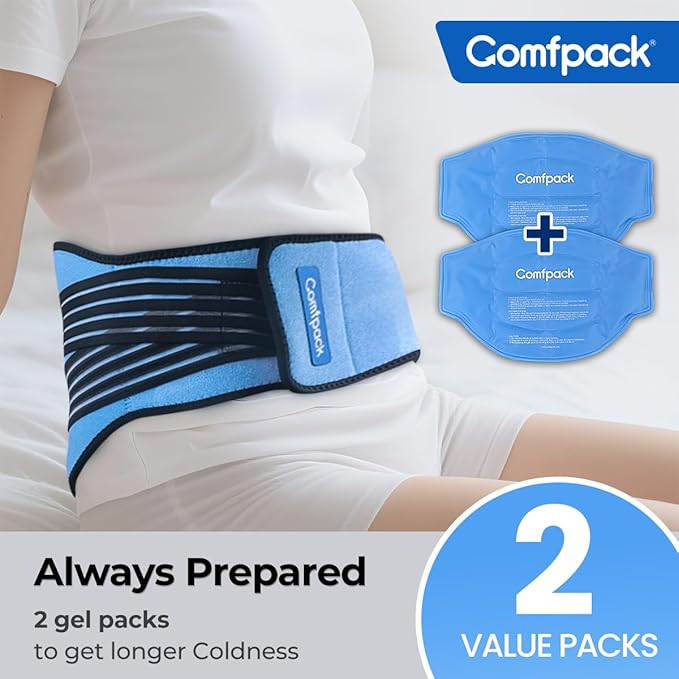 Ice Pack for Back Pain Relief with Compression, 2 Packs Reusable Lower Back Wrap Ice Brace Hot Cold Therapy for Sciatic Injuries, Tailbone Pain, Lumbar Surgery, Coccyx, Herniated Disc