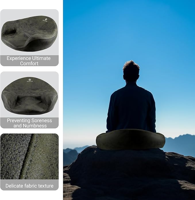 Ergonomic Meditation Cushion/Chair/Seat/Floor Pillow for Home/Office/Studio – Memory Foam, Removable & Washable Cover, Designed for Long Period Meditation Comfort (Dark Green)
