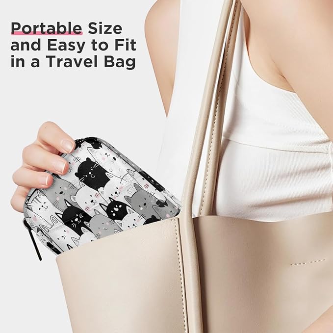 Black White Cat Pill Case Travel Pill Organizer Weekly 7 Day Portable with Zipper Medicine Box Pill Case for Vitamins, Birth Control,Fish Oils,Medication, Supplements