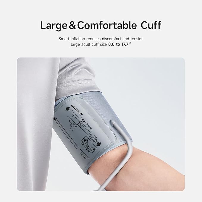 yuwell Blood Pressure Monitor, Large Upper Arm Blood Pressure Cuff, Digital Blood Pressure Machine for Home Use, Large Display, Stores 99 Readings, Voice Broadcasting with Power Adapter and Batteries