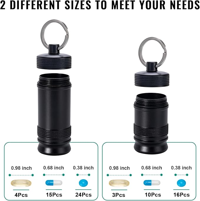 Portable Keychain Pill Holder - Waterproof Aluminium Alloy Small Pill Case, Metal Pill Container for Purse Daily Pill Box Medicine Bottle Organizer for Outdoor Camping Travel