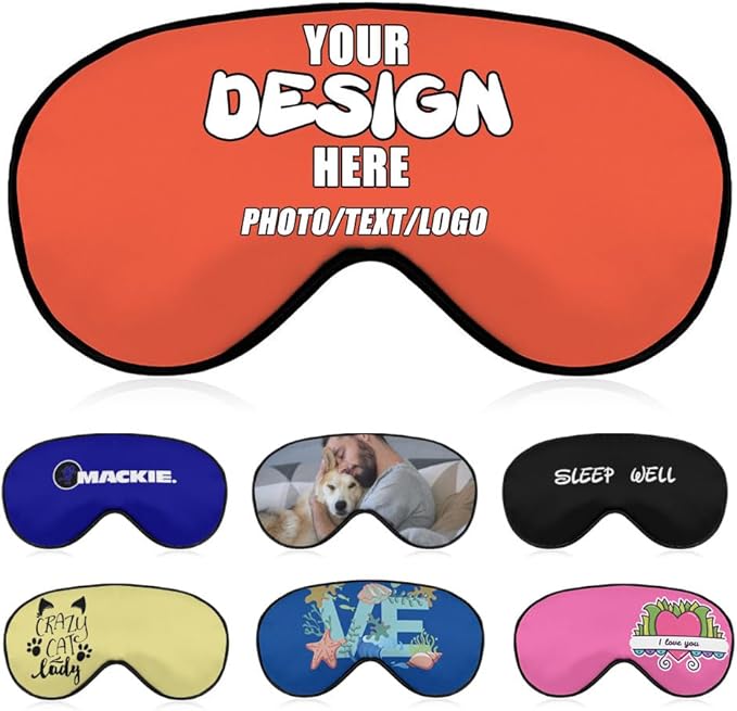 Custom Sleep Mask with Photo Text Logo, Customized Eye Mask for Men Women Kids Pressure-Free Comfy Adjustable Silky Skin-Friendly, Non-Allergic Eye Cover Custom,#Tomato