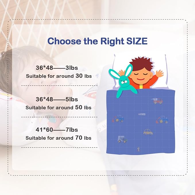 Sivio Weighted Blanket - 100% Cotton Heavy Blanket 3lbs, 36 x 48 inches, Breathable Soft Throw Blanket for Calm Sleeping for Home and School Nap, Blue Car