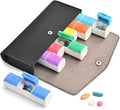 Weekly Pill Organizer, 7-Day Medicine Box, 2-3-4 Times Daily, Black Leather Travel Case (3 Compartment)