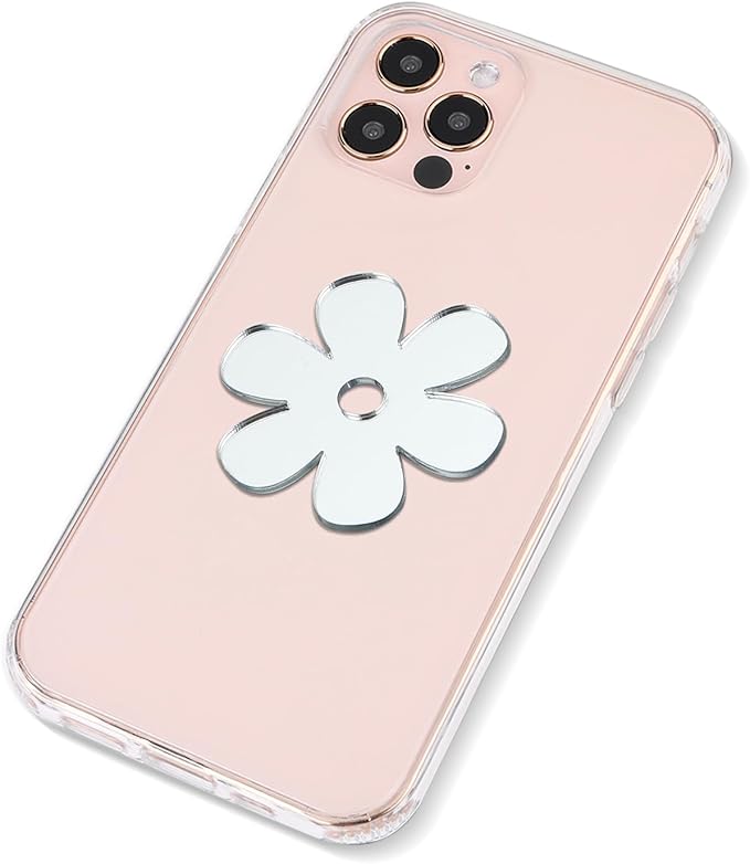 Ellie Rose Mirror Decal for Smartphone, Stick-On Mirror Phone Charm Sticker (Flower)