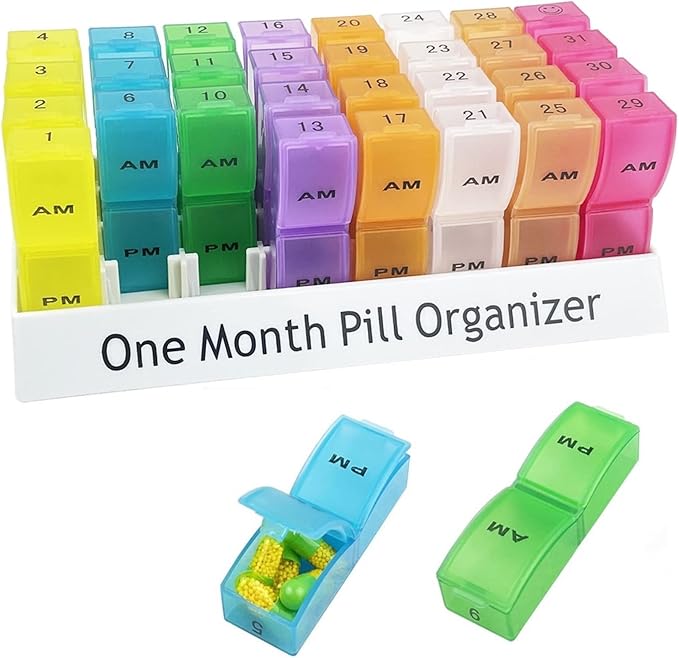 Monthly Pill Organizer 2 Times a Day, 30 Day One Month Pill Box AM/PM, Weekly Pill Holder Pill Case for Vitamins, Fish Oil, Supplements & Medication