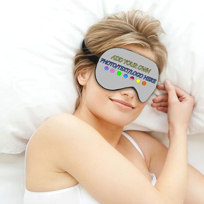 Personalized Eye Mask, Custom Eyeshade Blindfold Add Your Design Image Text Customized Eye Cover with Adjustable Strap for Sleeping Travel Work Naps Blocks Light, Light Gray