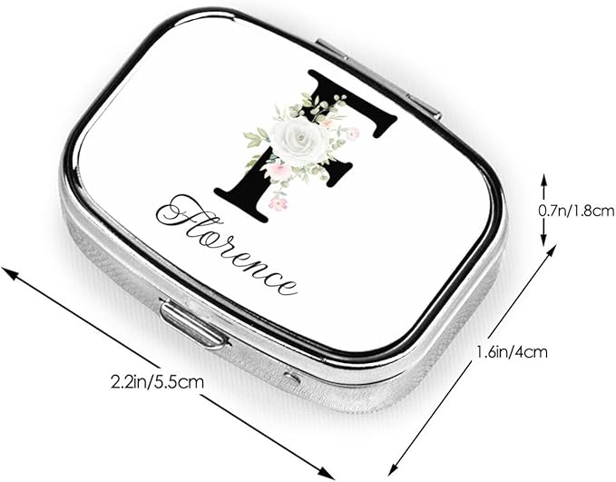 Custom Pill Box Personalized Square Small Pill Case with Mirror Add Your Photo Text Logo Name Decorative 2 Compartment Portable Metal Medicine Container Vitamin Organizer for Pocket Purse Travel (F)