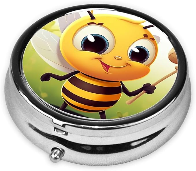 Honey Bee Print Pill Box 3 Compartment Small Pill Case Portable Pill Box for Pocket Or Purse Cute Medicine Organizer Holder to Hold Vitamins Medication