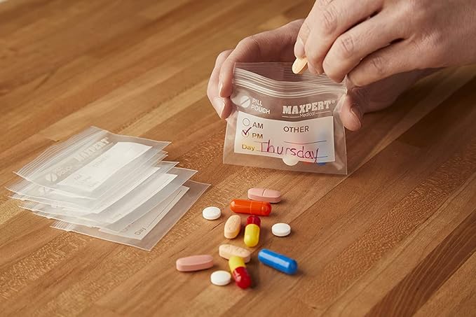 Pill Pouches, Plastic Pill Bags (Pack of 200) – Pocket Travel Pill Baggies – Resealable Zipper Pill Organizer Pouch Bags – 3” x 2” – Daily Medicine Storage Pouches – Clear w/Write on Label